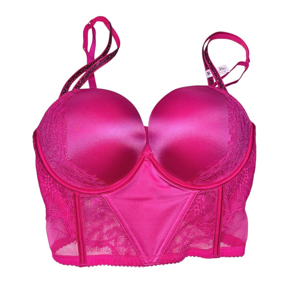 Victoria's Secret Very Sexy Double Shine Strap Push-Up Corset Top Hot Pink 36D